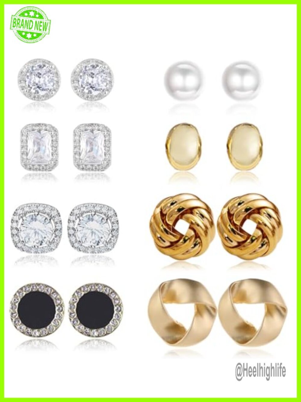 8 Pairs Stud Earrings Set for Women Cubic Zirconia Halo Studs Gold Plated Knot